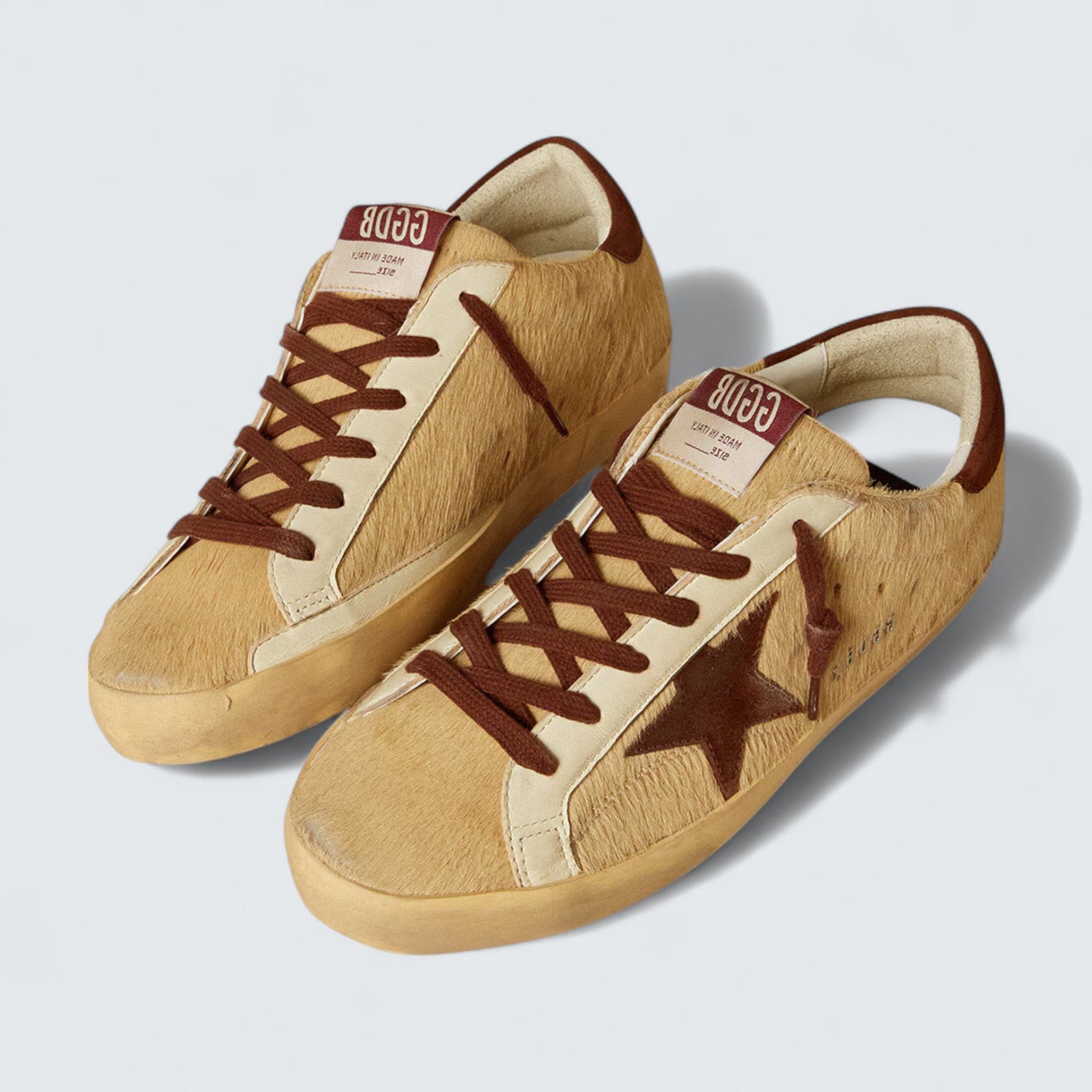 Super-Star 'Beige Pony Skin with Brown Suede Star and Heel Tab'