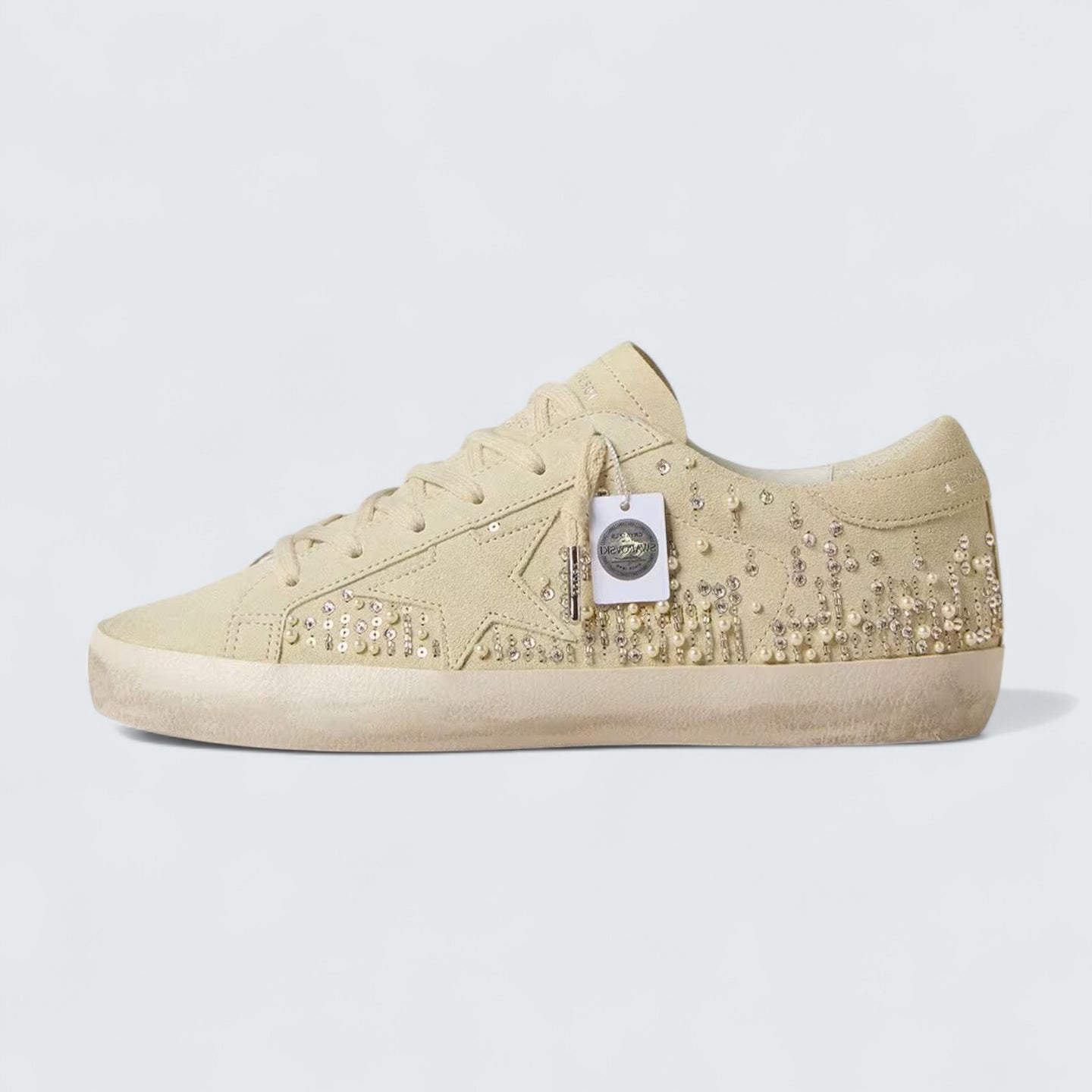 Super-Star 'Beige Suede with Pearls and Swarovski Crystals'