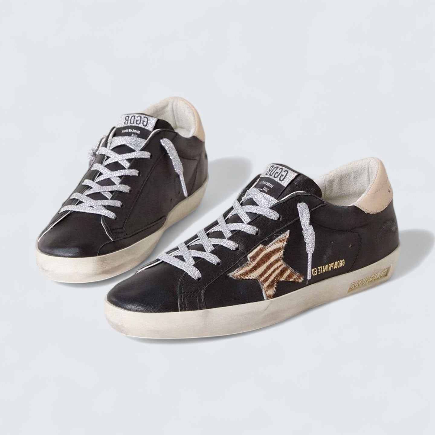 Super-Star 'Black Nappa Leather with Zebra-Print Pony Skin Star'
