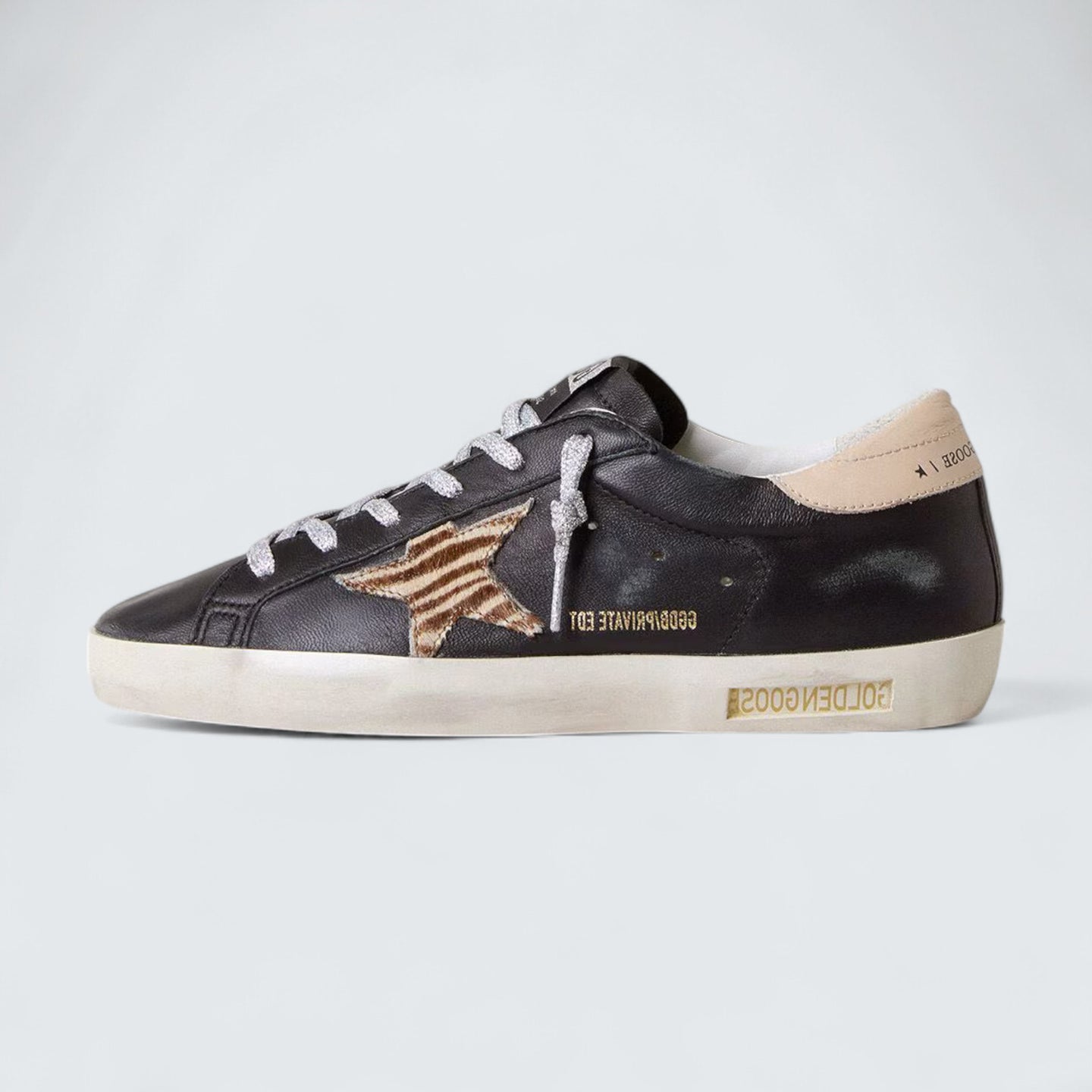 Super-Star 'Black Nappa Leather with Zebra-Print Pony Skin Star'