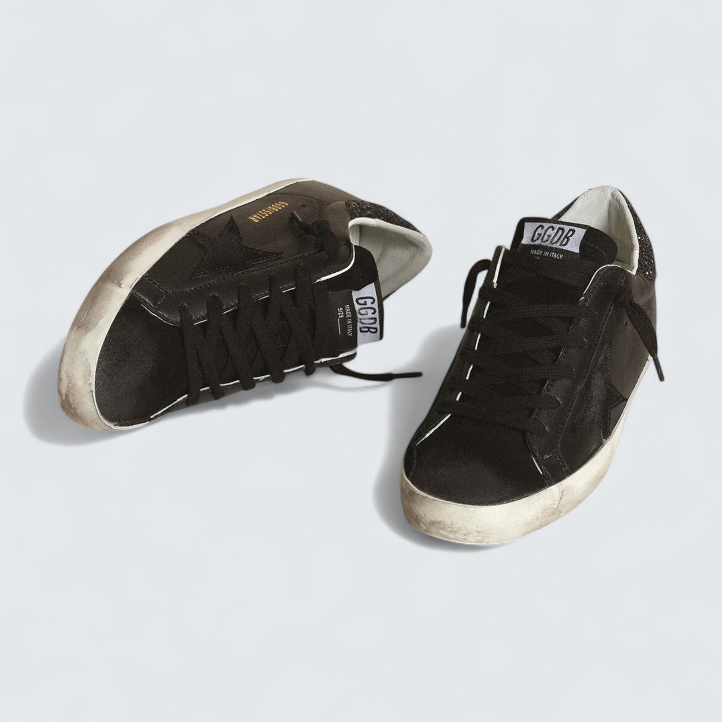Super-Star 'Black Nappa with Black Star and Glitter Heel Tab'