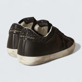 Super-Star 'Black Nappa with Black Star and Glitter Heel Tab'
