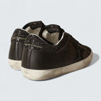 Super-Star 'Black Nappa with Black Star and Glitter Heel Tab'