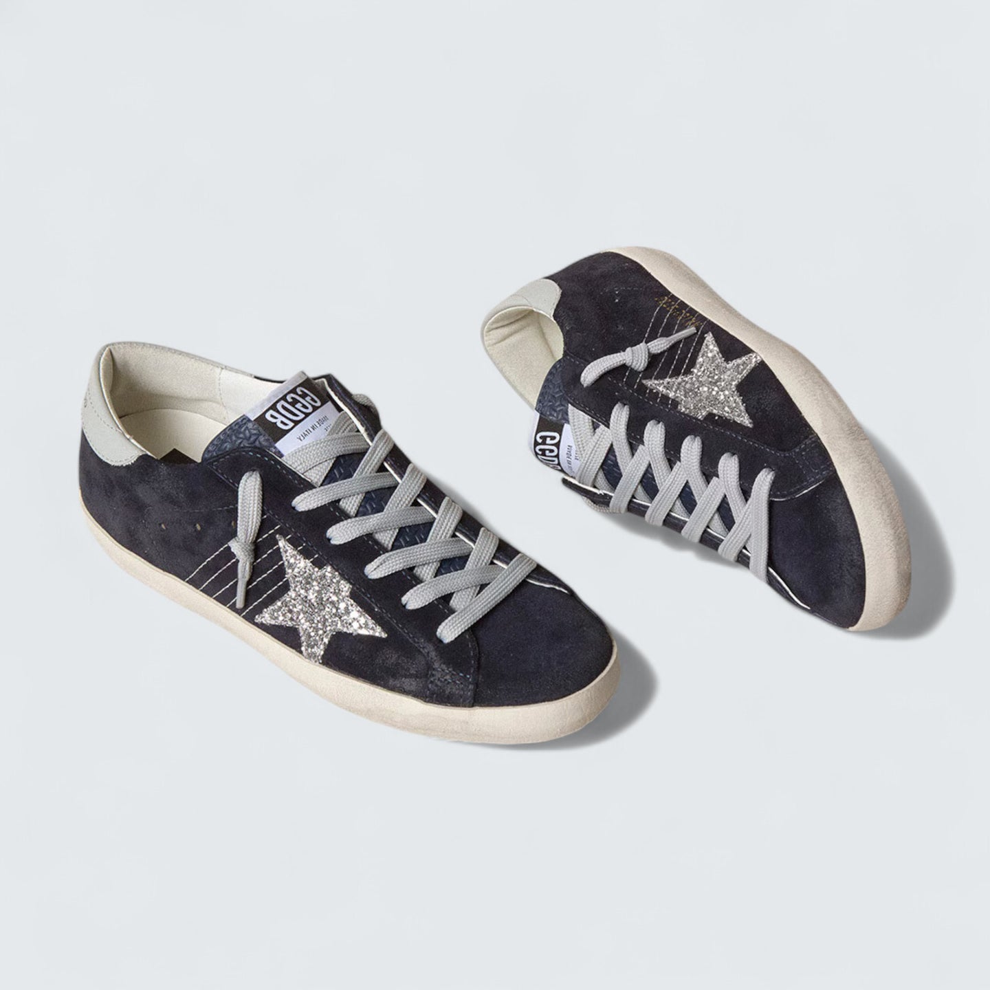 Super-Star 'Midnight Blue Suede with Silver Glitter Star and Ice-Gray Leather Heel Tab'