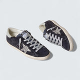 Super-Star 'Midnight Blue Suede with Silver Glitter Star and Ice-Gray Leather Heel Tab'