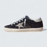 Super-Star 'Midnight Blue Suede with Silver Glitter Star and Ice-Gray Leather Heel Tab'