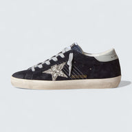 Super-Star 'Midnight Blue Suede with Silver Glitter Star and Ice-Gray Leather Heel Tab'