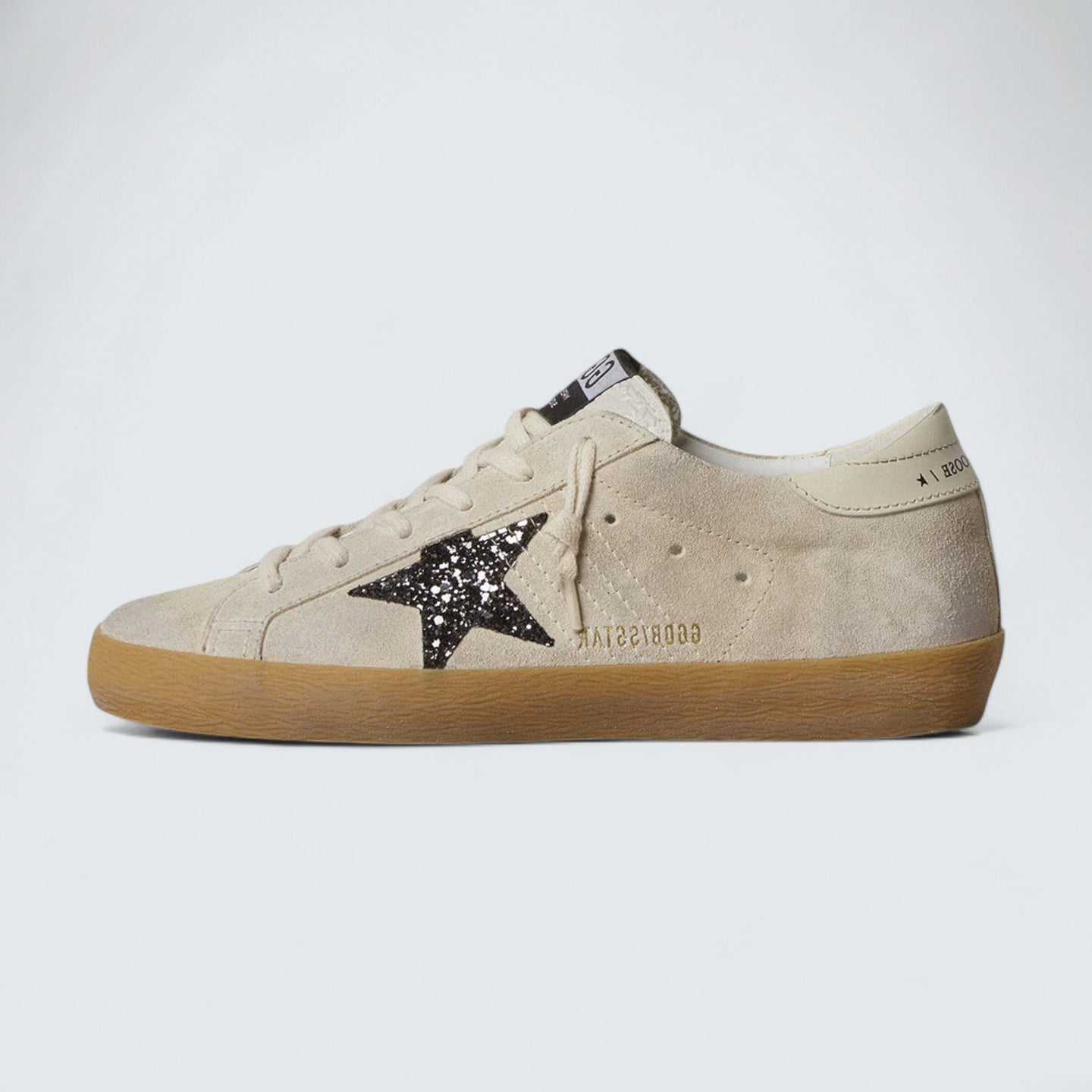 Super-Star 'Ice-Gray Suede with Silver Glitter Star and Leather Heel Tab'
