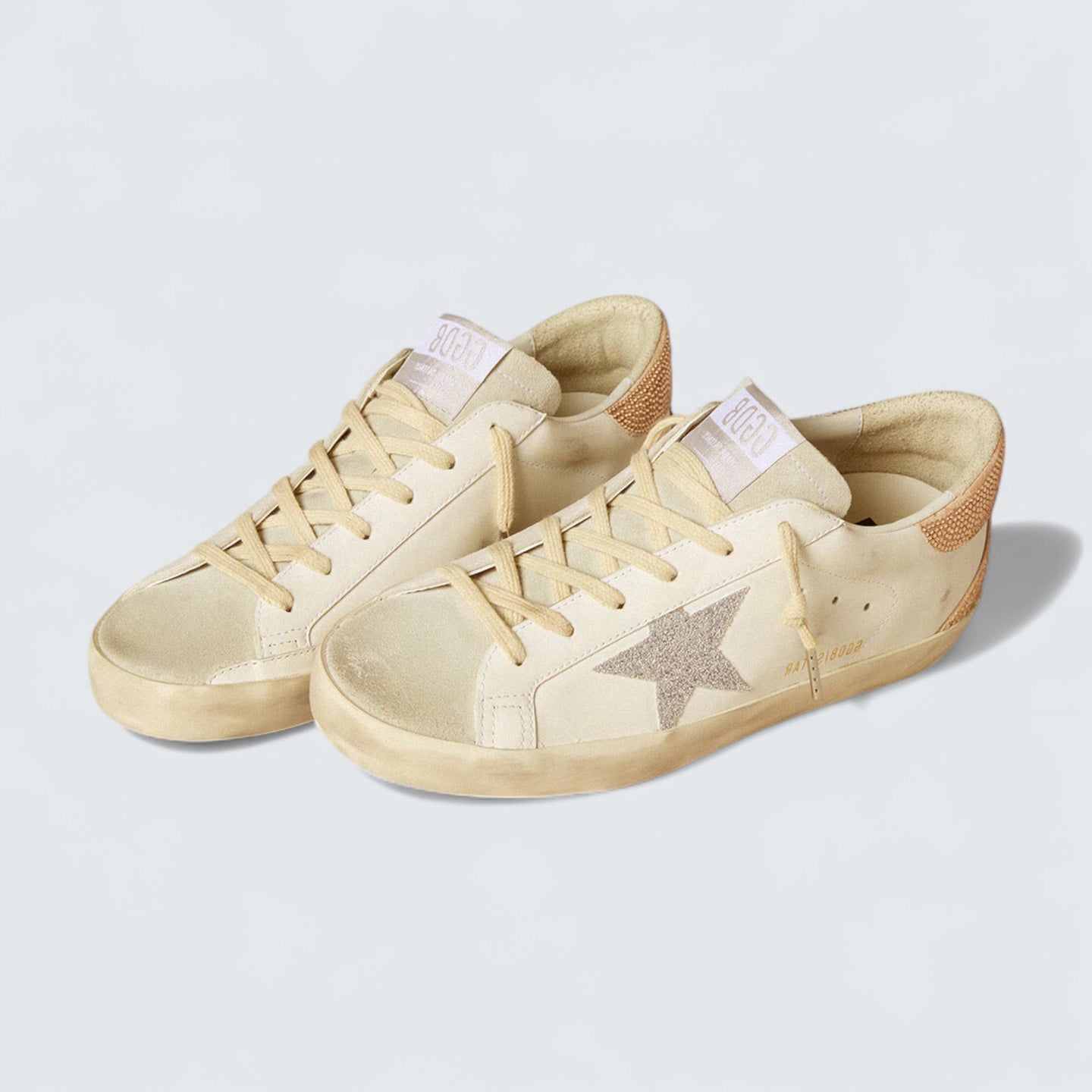 Super-Star 'White Leather with Silver Swarovski Crystal Star and Peach Pink Suede Heel Tab'