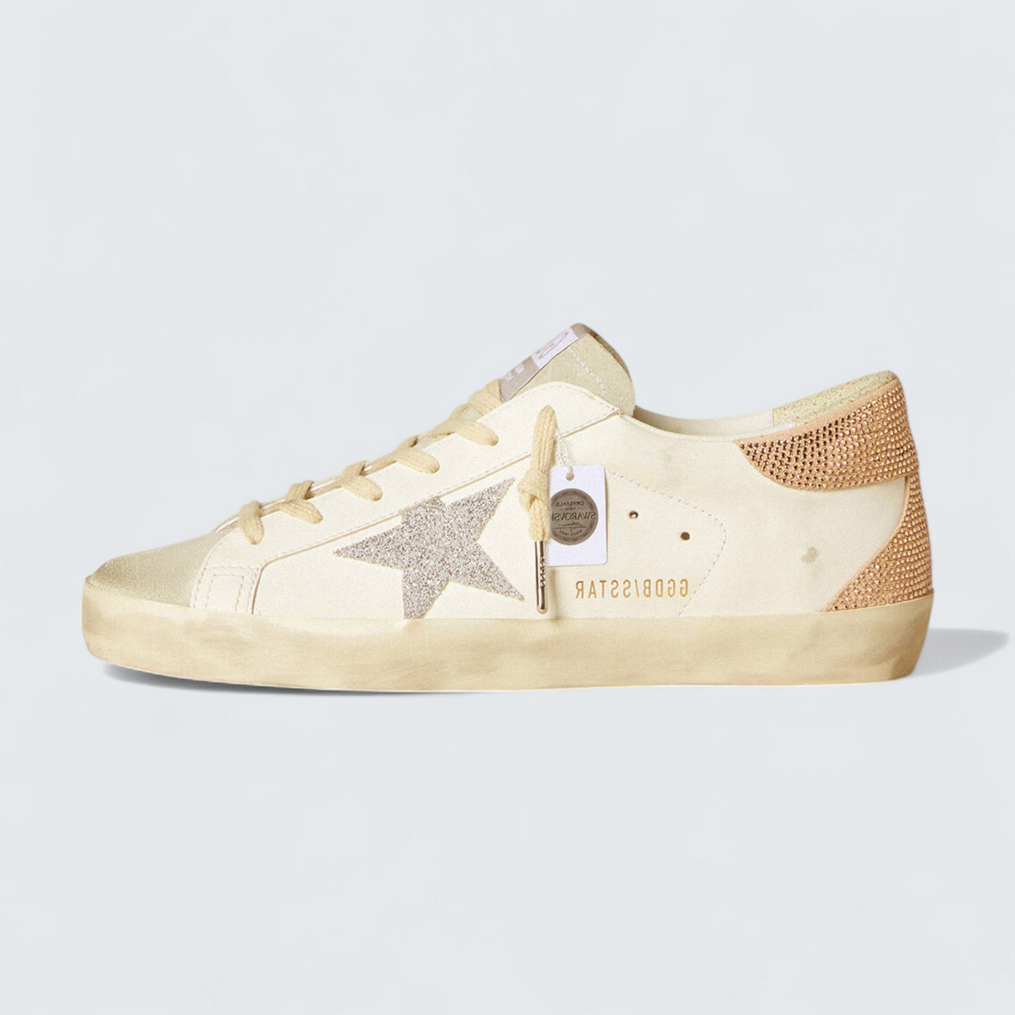 Super-Star 'White Leather with Silver Swarovski Crystal Star and Peach Pink Suede Heel Tab'