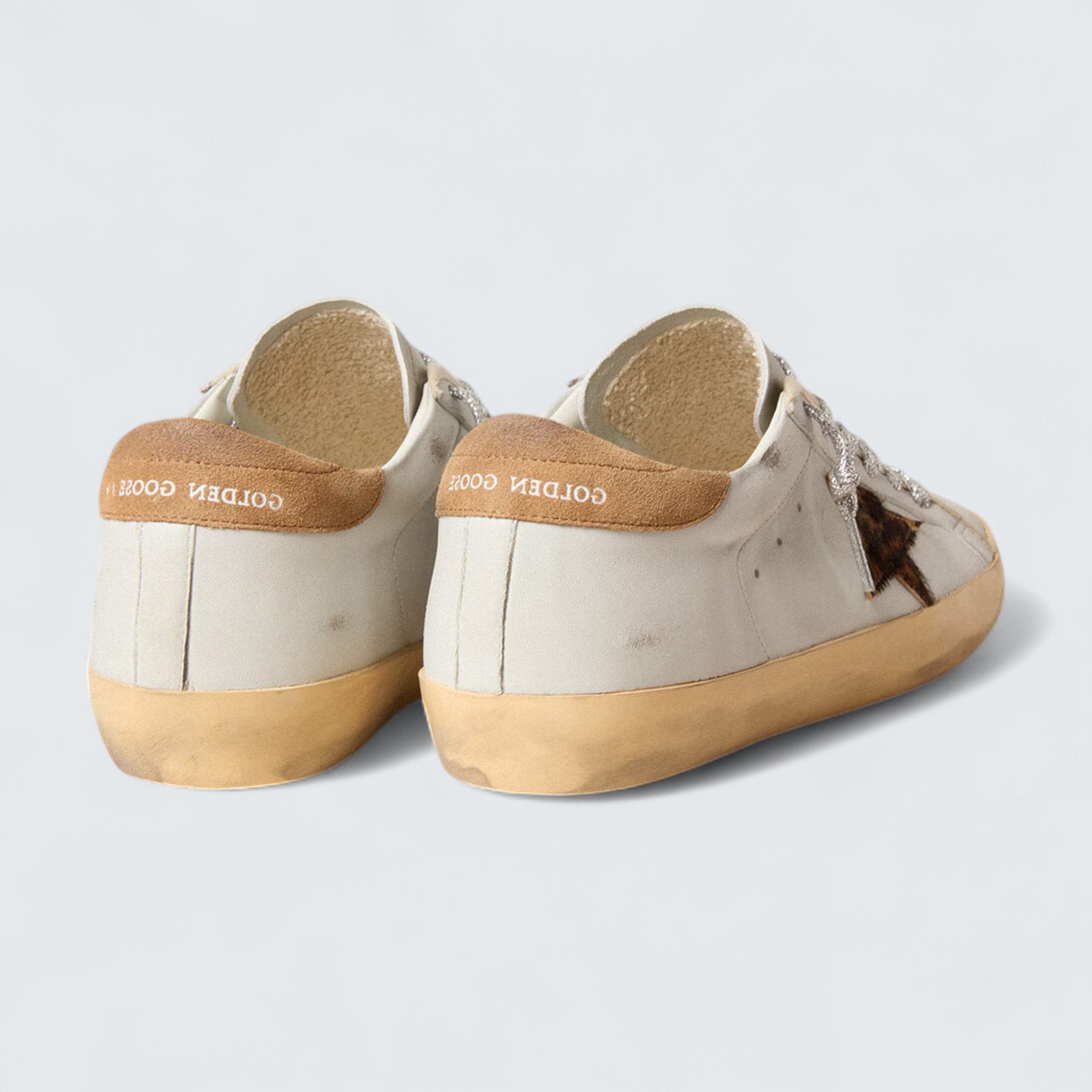 Super-Star 'White Nappa Leather with Leopard-Print Pony Skin Star and Suede Heel Tab'