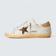 Super-Star 'White Nappa Leather with Leopard-Print Pony Skin Star and Suede Heel Tab'
