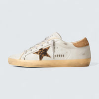 Super-Star 'White Nappa Leather with Leopard-Print Pony Skin Star and Suede Heel Tab'