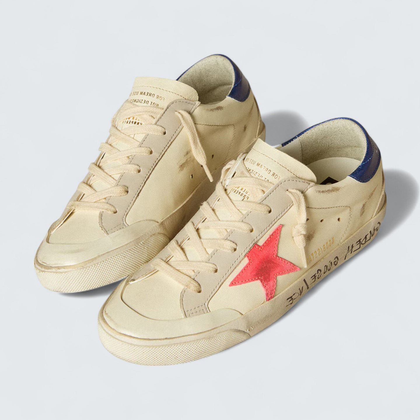 Super-Star 'White Nappa Leather with Red Suede Star and Blue Metallic Leather Heel Tab'