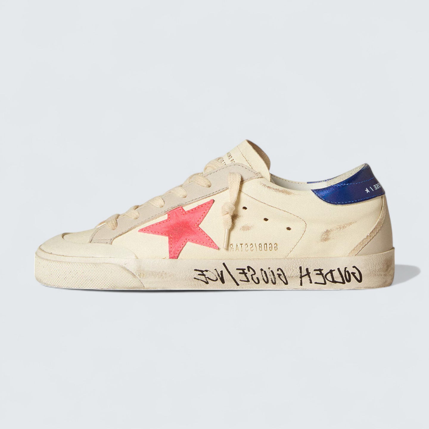 Super-Star 'White Nappa Leather with Red Suede Star and Blue Metallic Leather Heel Tab'