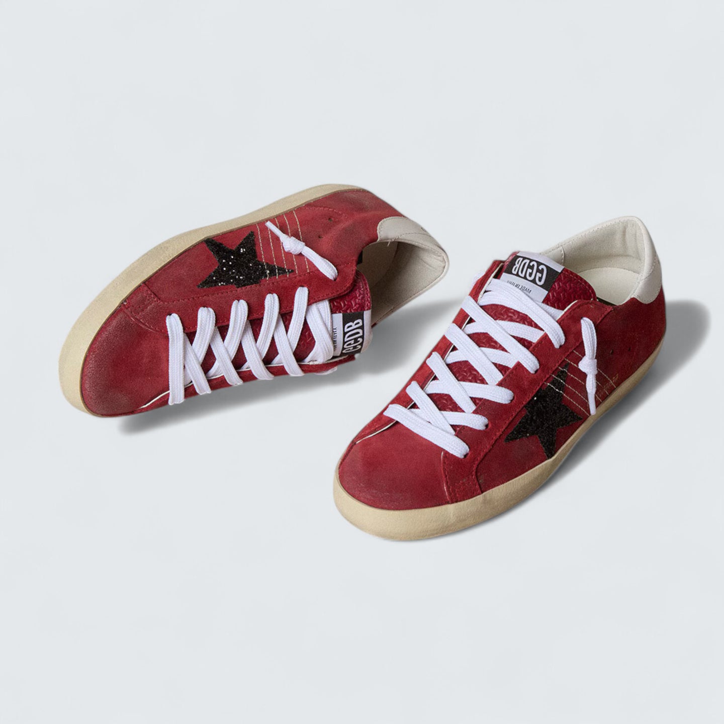 Super-Star 'Red Suede with Silver Glitter Star and White Leather Heel Tab'