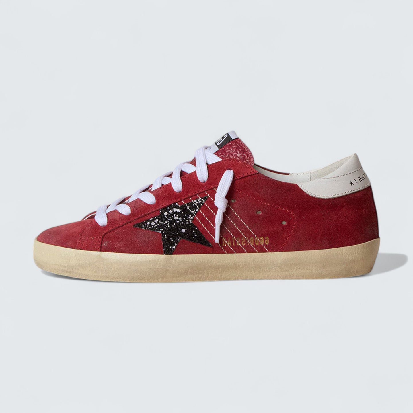 Super-Star 'Red Suede with Silver Glitter Star and White Leather Heel Tab'