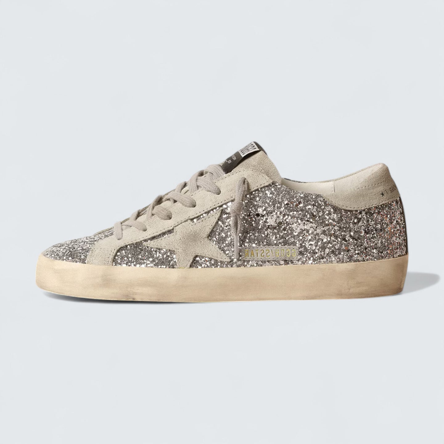 Super-Star 'Ice-Gray Suede with Full Silver Glitter and Ice-Gray Suede Star'