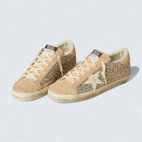 Super-Star 'Silver Glitter with Milk-White Leather Star and Pink Leather Heel Tab'