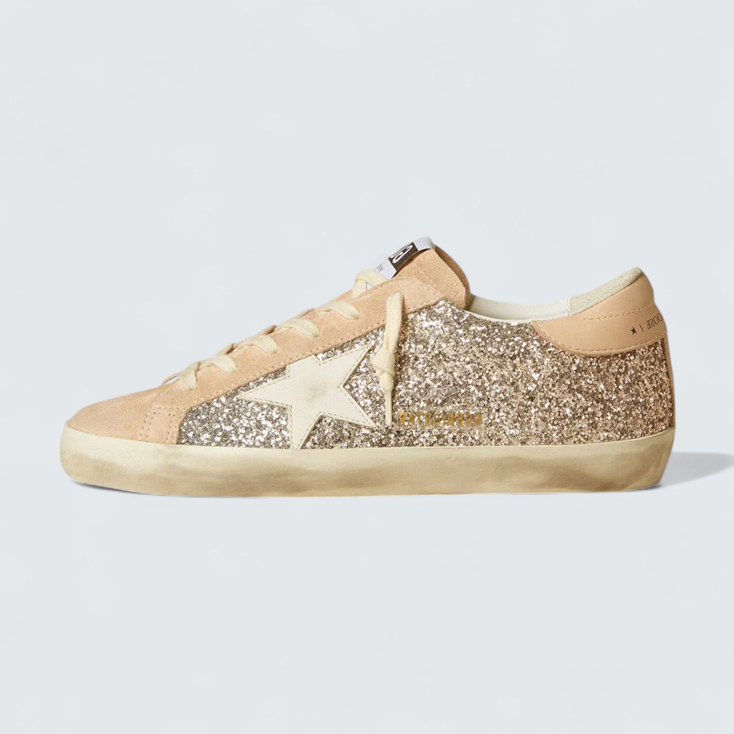 Super-Star 'Silver Glitter with Milk-White Leather Star and Pink Leather Heel Tab'