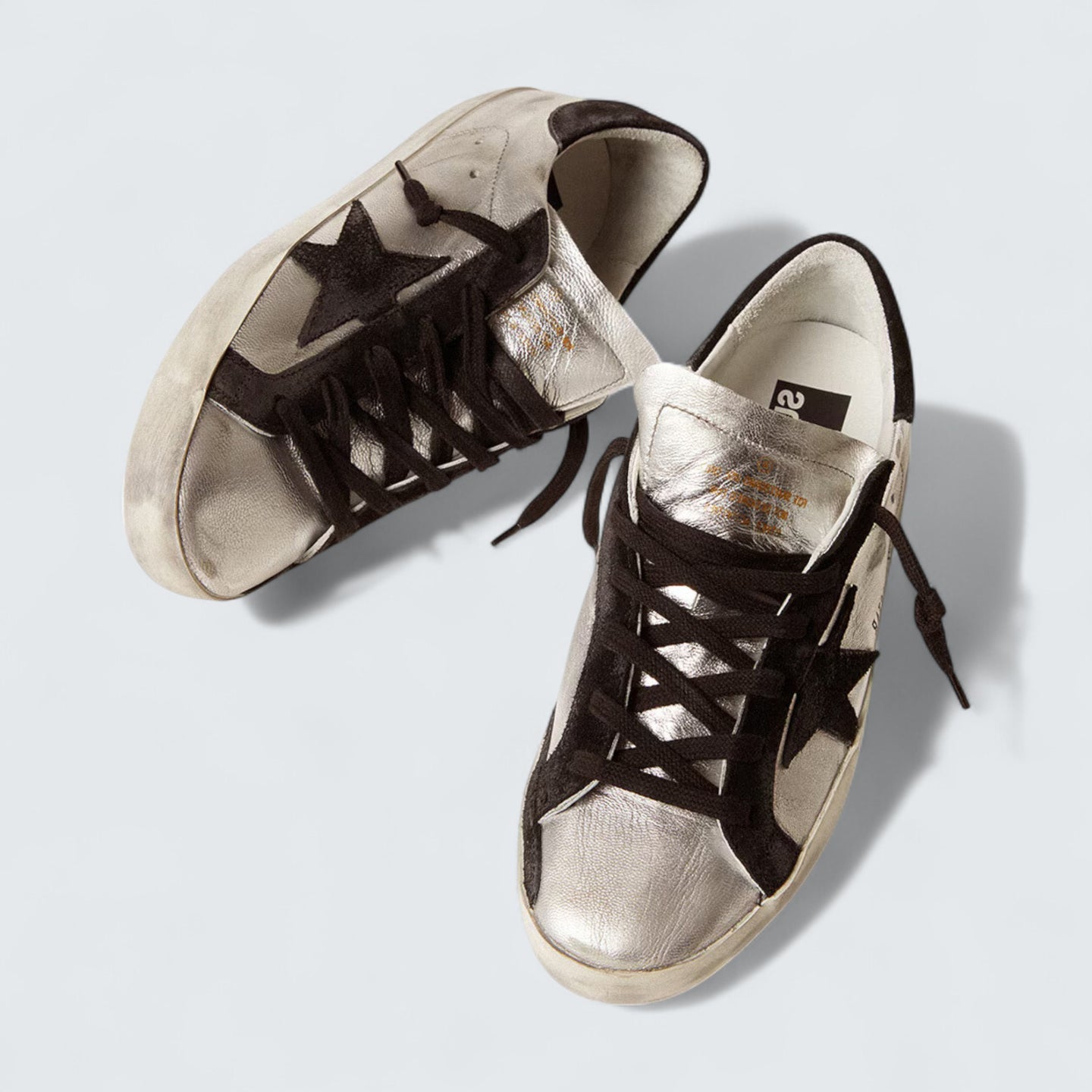 Super-Star 'Silver Leather with Black Leather Star and Heel Tab'