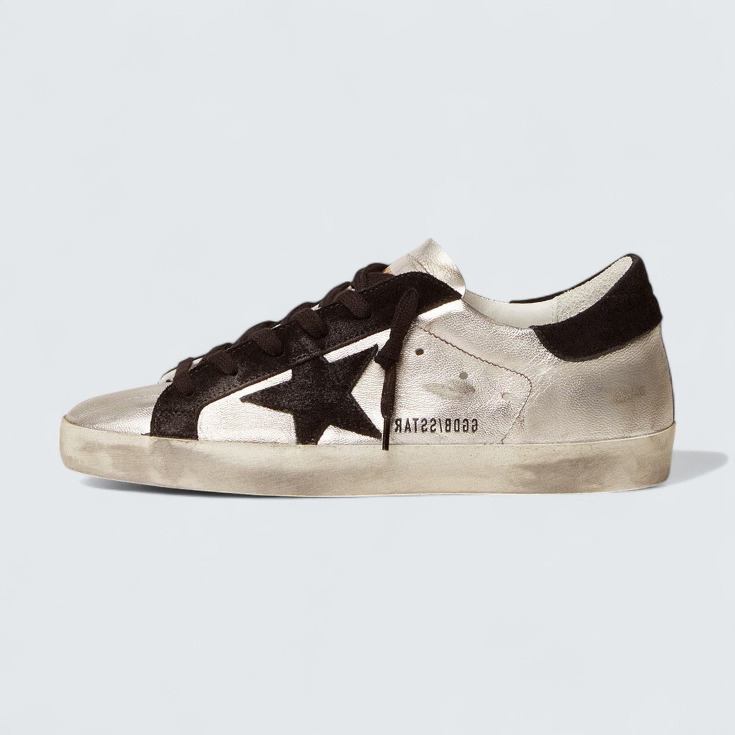 Super-Star 'Silver Leather with Black Leather Star and Heel Tab'