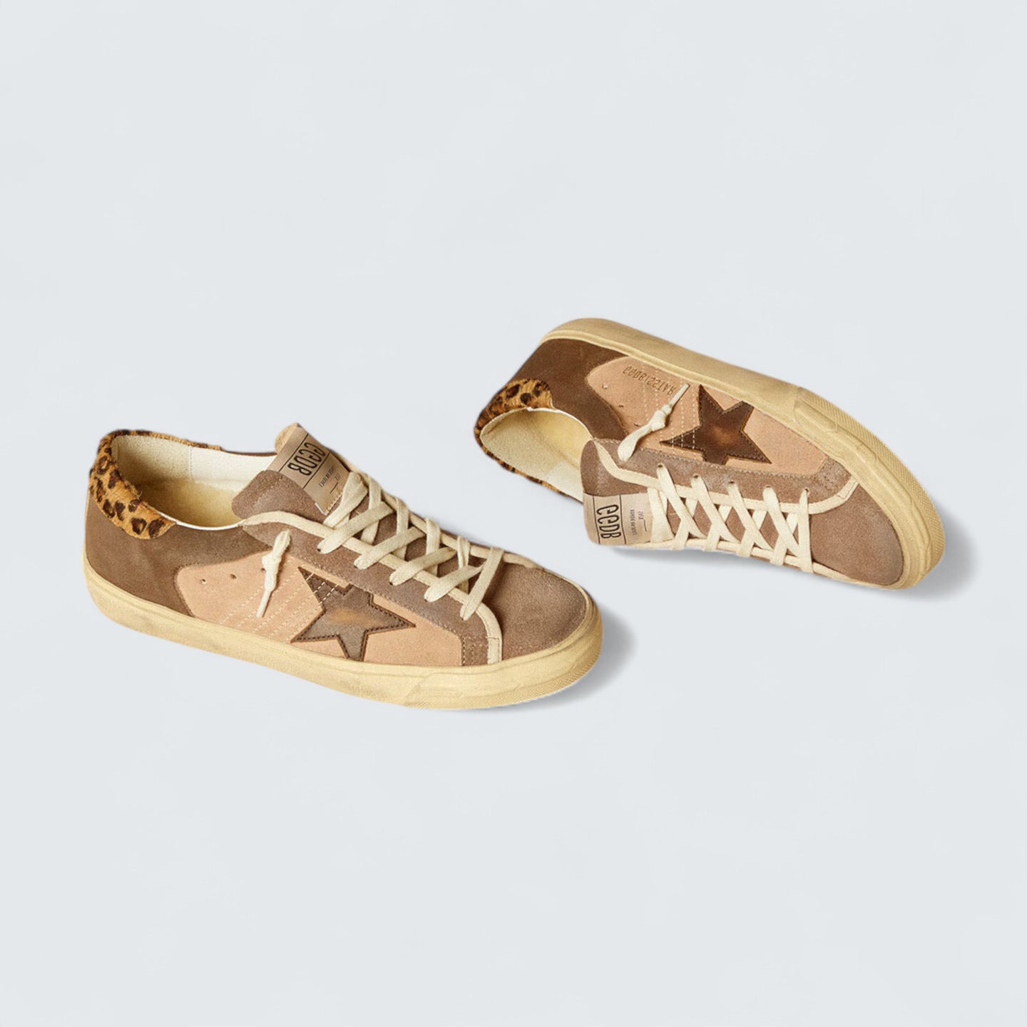 Super-Star 'Light Pink and Brown Suede with Brown Leather Star and Leopard-Print Pony Skin Heel Tab'