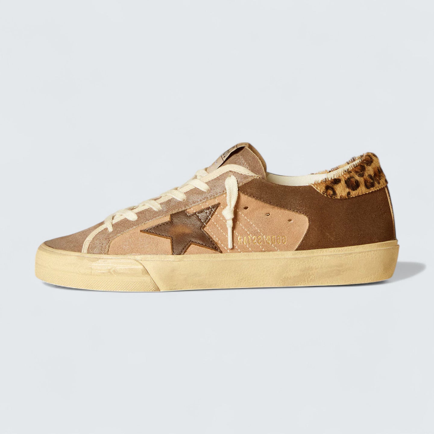 Super-Star 'Light Pink and Brown Suede with Brown Leather Star and Leopard-Print Pony Skin Heel Tab'