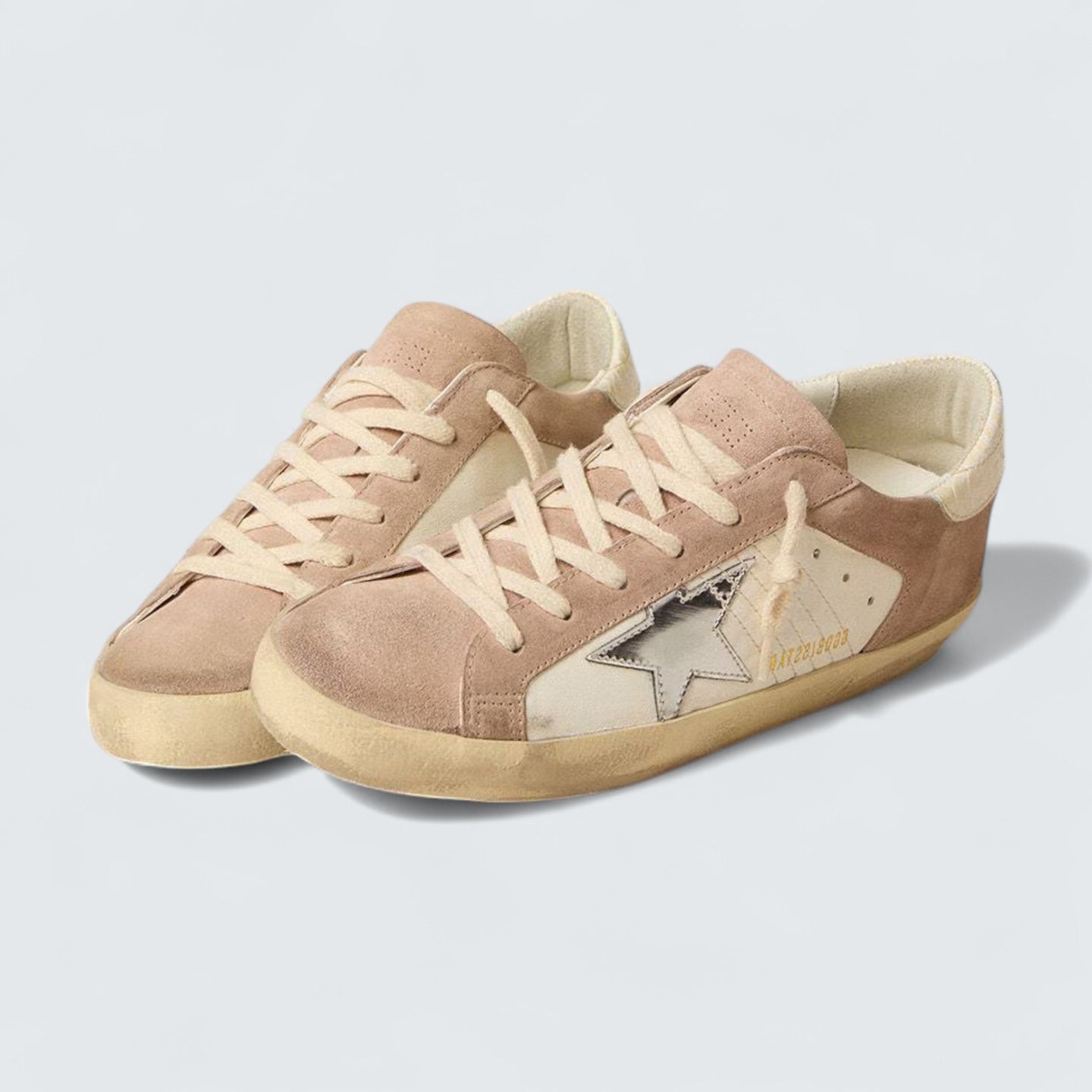 Super-Star 'Pink Suede with Silver Metallic Leather Star and Croc-Embossed Heel Tab'