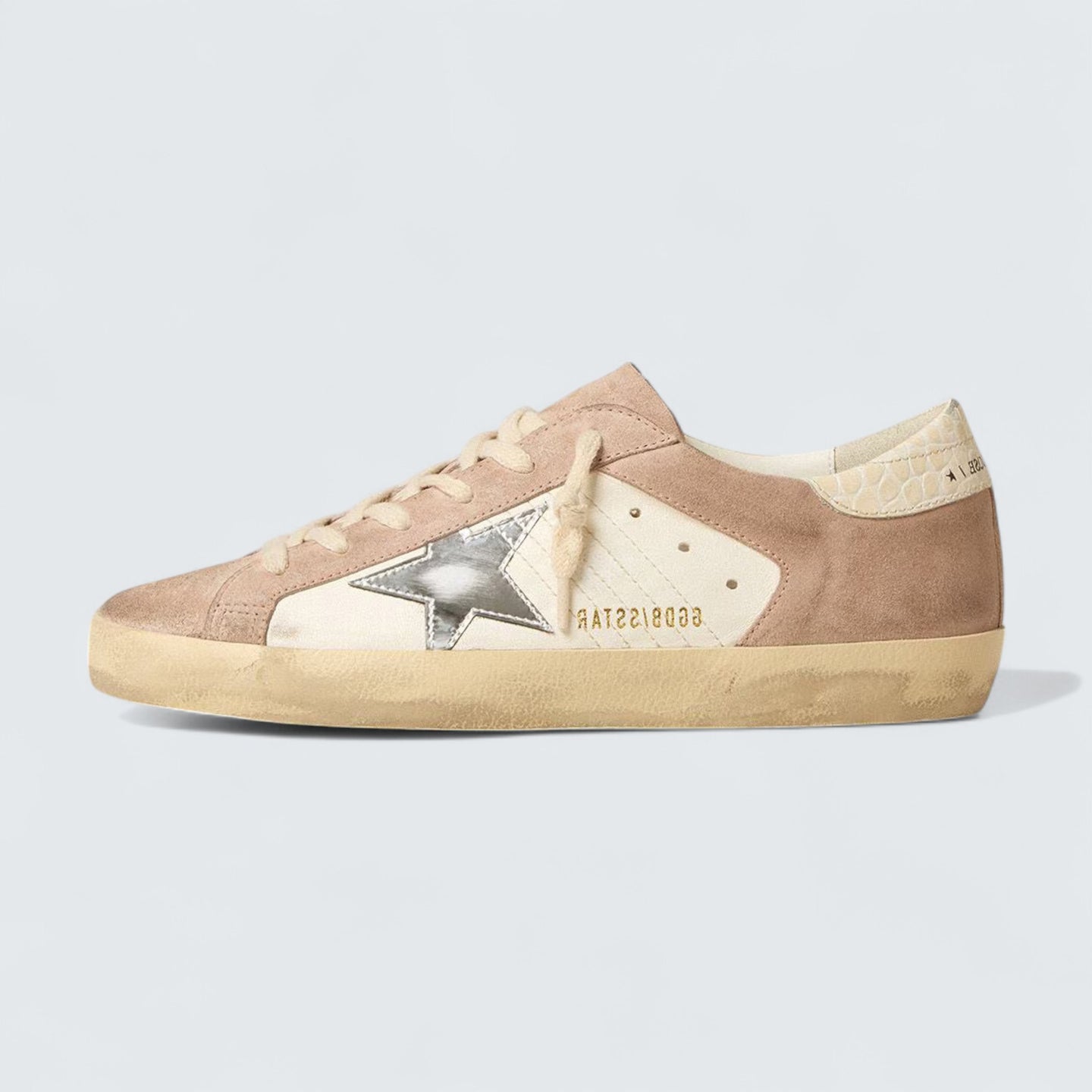 Super-Star 'Pink Suede with Silver Metallic Leather Star and Croc-Embossed Heel Tab'