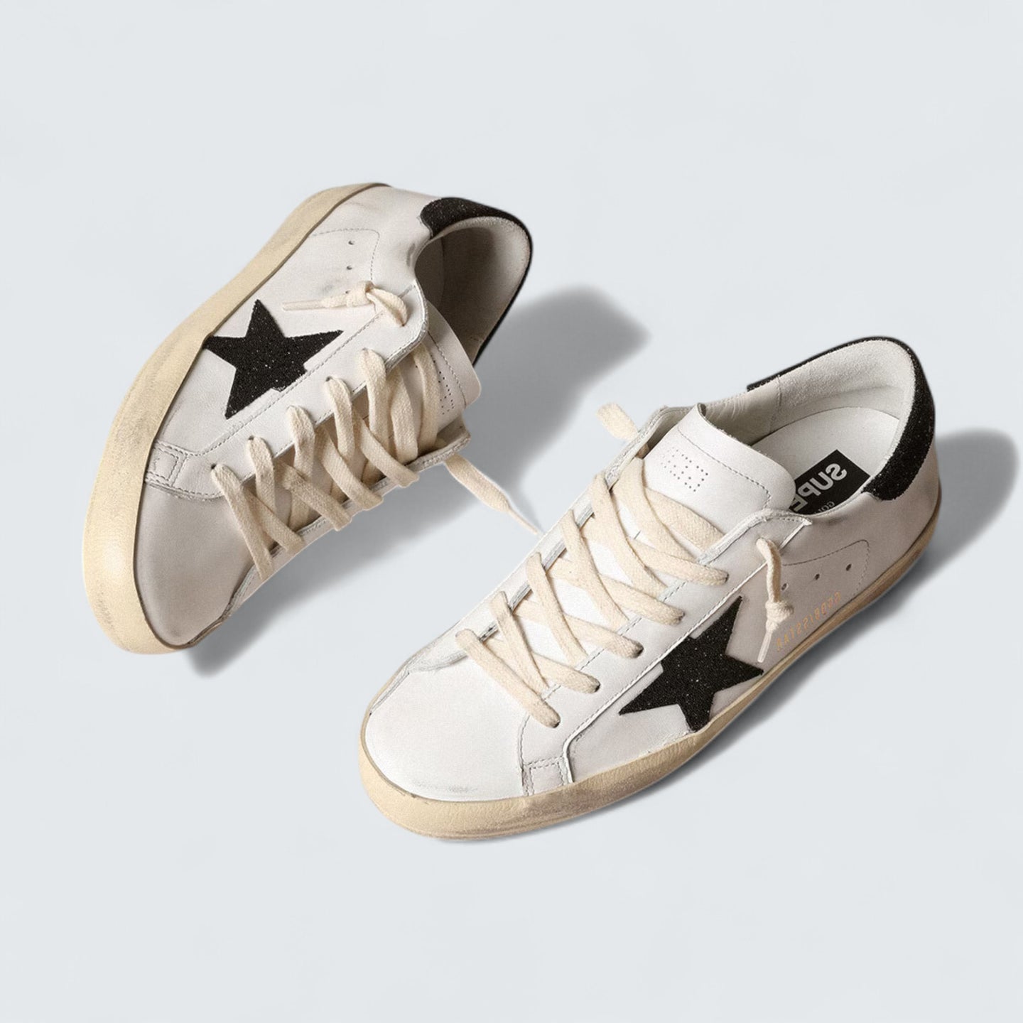 Super-Star 'White Leather with Black Swarovski Crystal Star and Heel Tab'