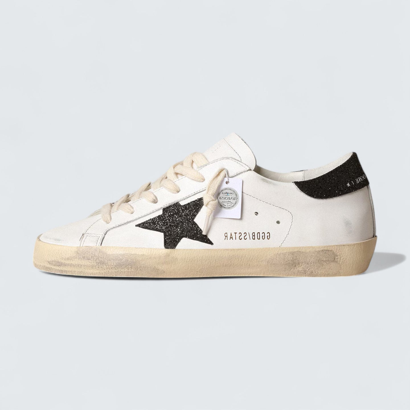 Super-Star 'White Leather with Black Swarovski Crystal Star and Heel Tab'