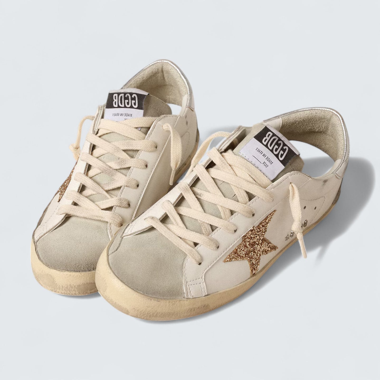 Super-Star 'Gold Glitter Star and Ice-Gray Suede Inserts'