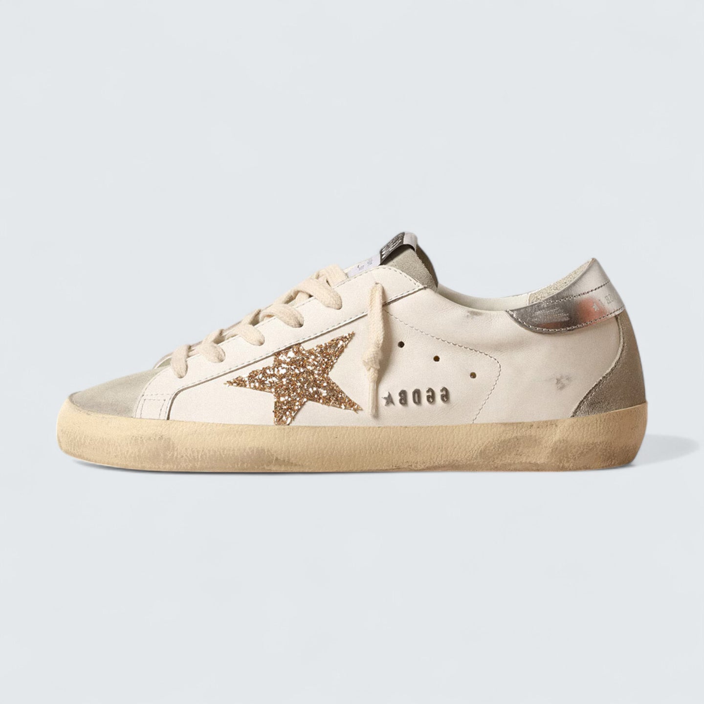 Super-Star 'Gold Glitter Star and Ice-Gray Suede Inserts'