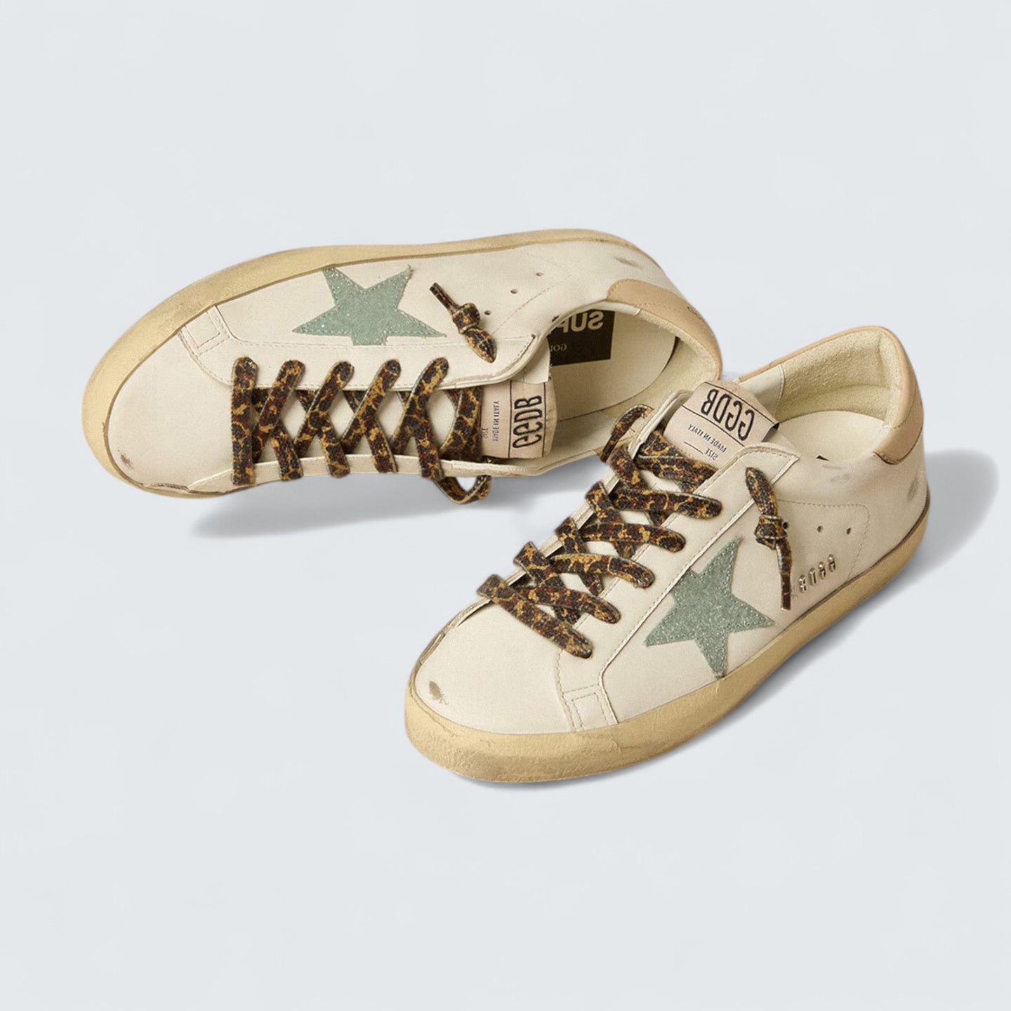 Super-Star 'Gray Glitter Star and Nude Leather Heel Tab'