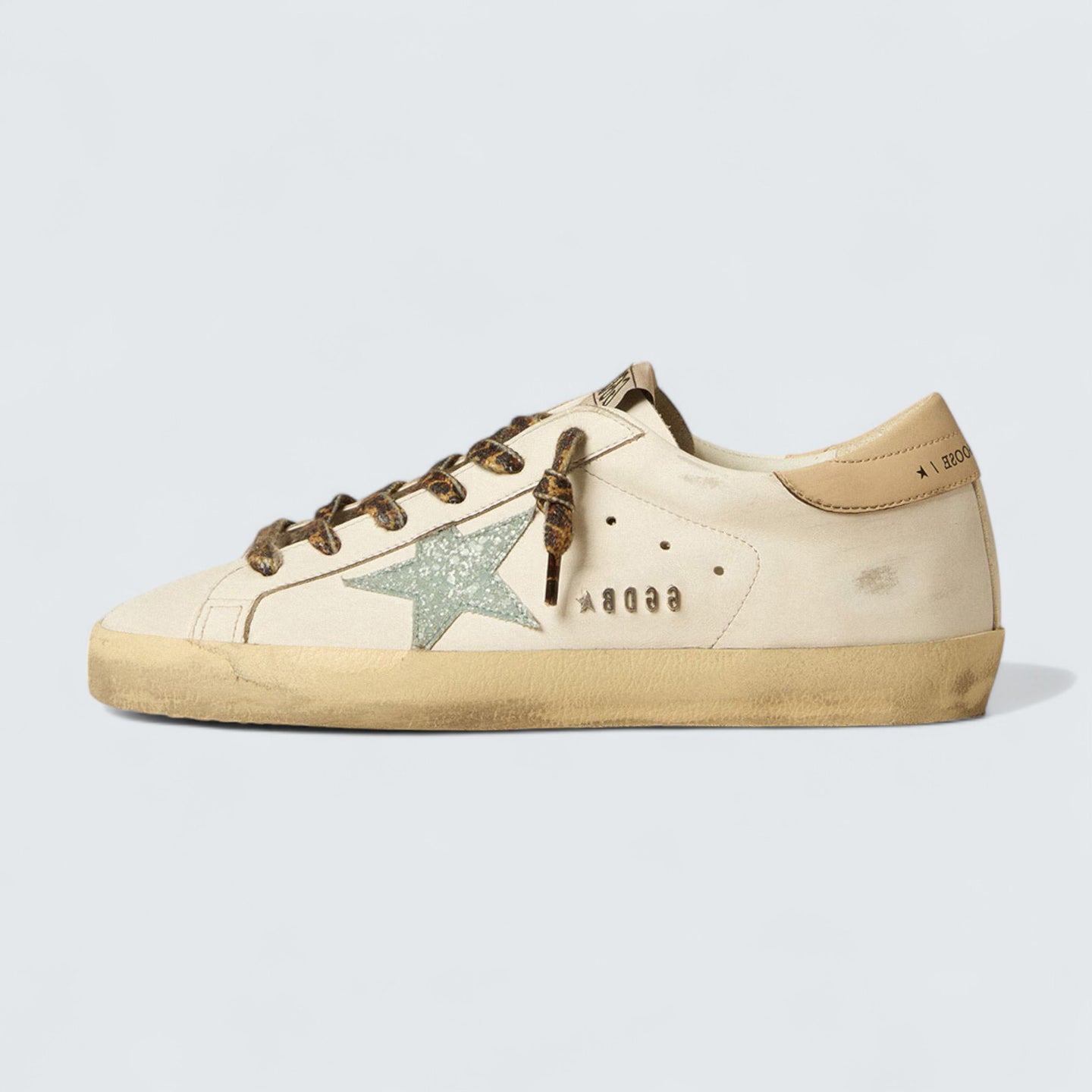 Super-Star 'Gray Glitter Star and Nude Leather Heel Tab'