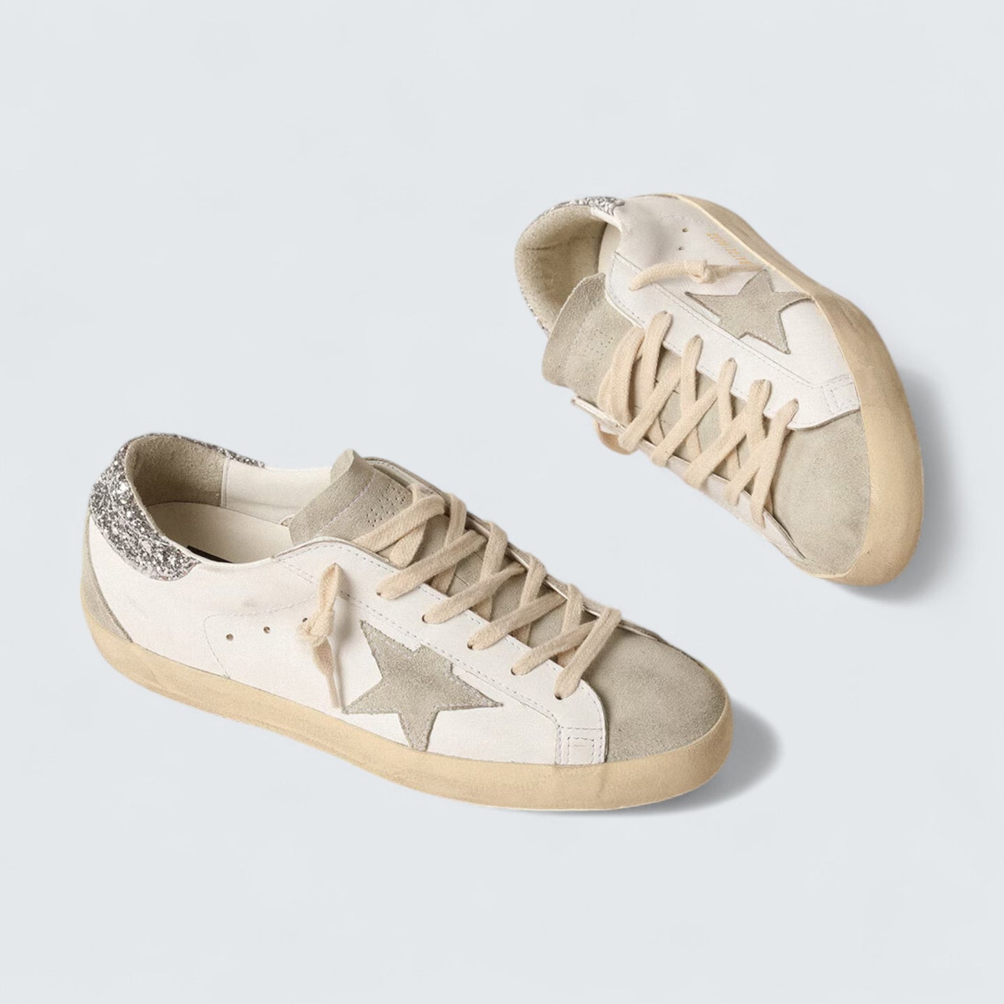 Super-Star 'Ice-Gray Suede Star and Silver Glitter Heel Tab'