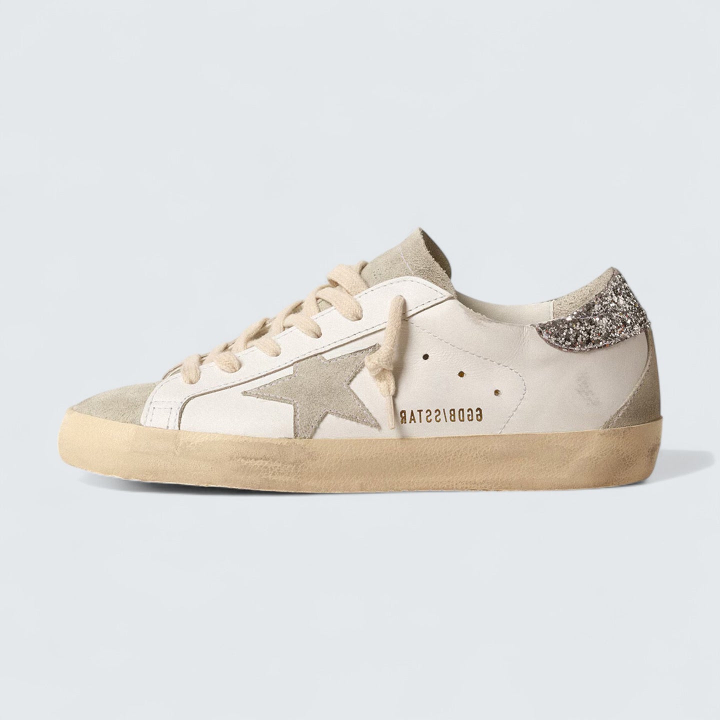 Super-Star 'Ice-Gray Suede Star and Silver Glitter Heel Tab'