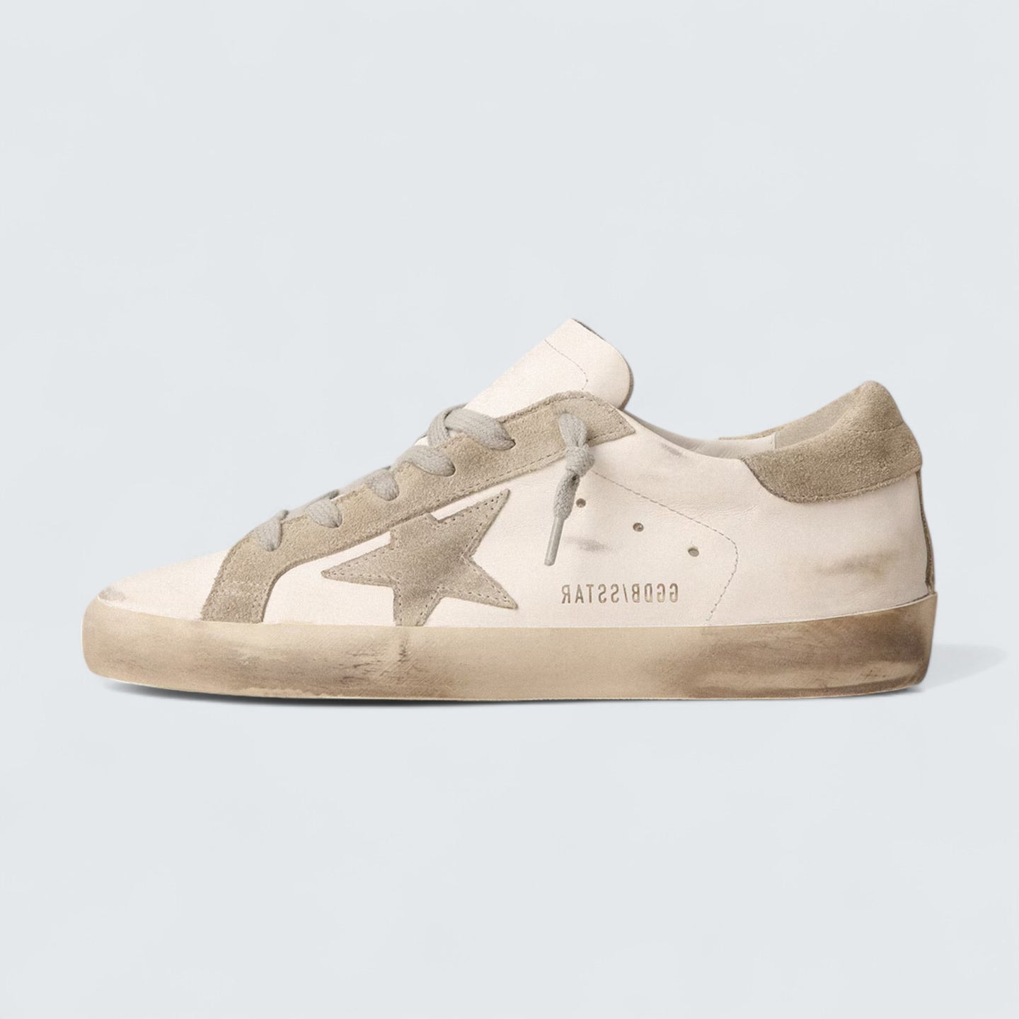 Super-Star 'White Leather with Gray Suede Star and Heel Tab'
