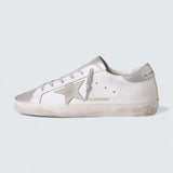 Super-Star 'White Suede with Gray Suede Star and Silver Glitter Heel Tab'