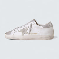 Super-Star 'White Suede with Gray Suede Star and Silver Glitter Heel Tab'