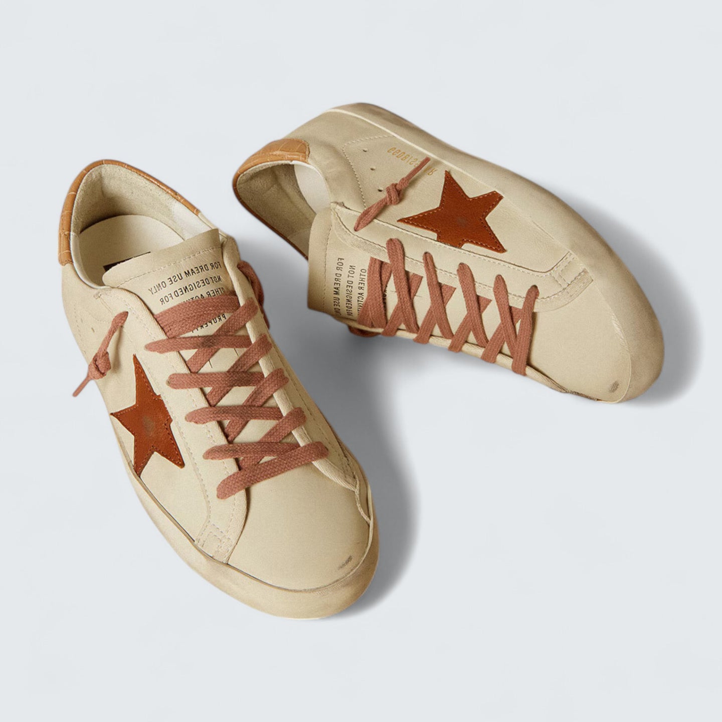 Super-Star 'White Leather with Tobacco Crocodile-Print Leather Heel Tab'