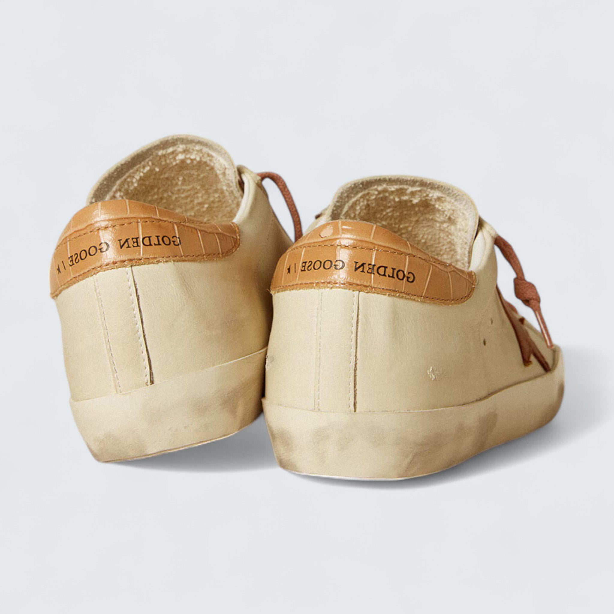 Super-Star 'White Leather with Tobacco Crocodile-Print Leather Heel Tab'