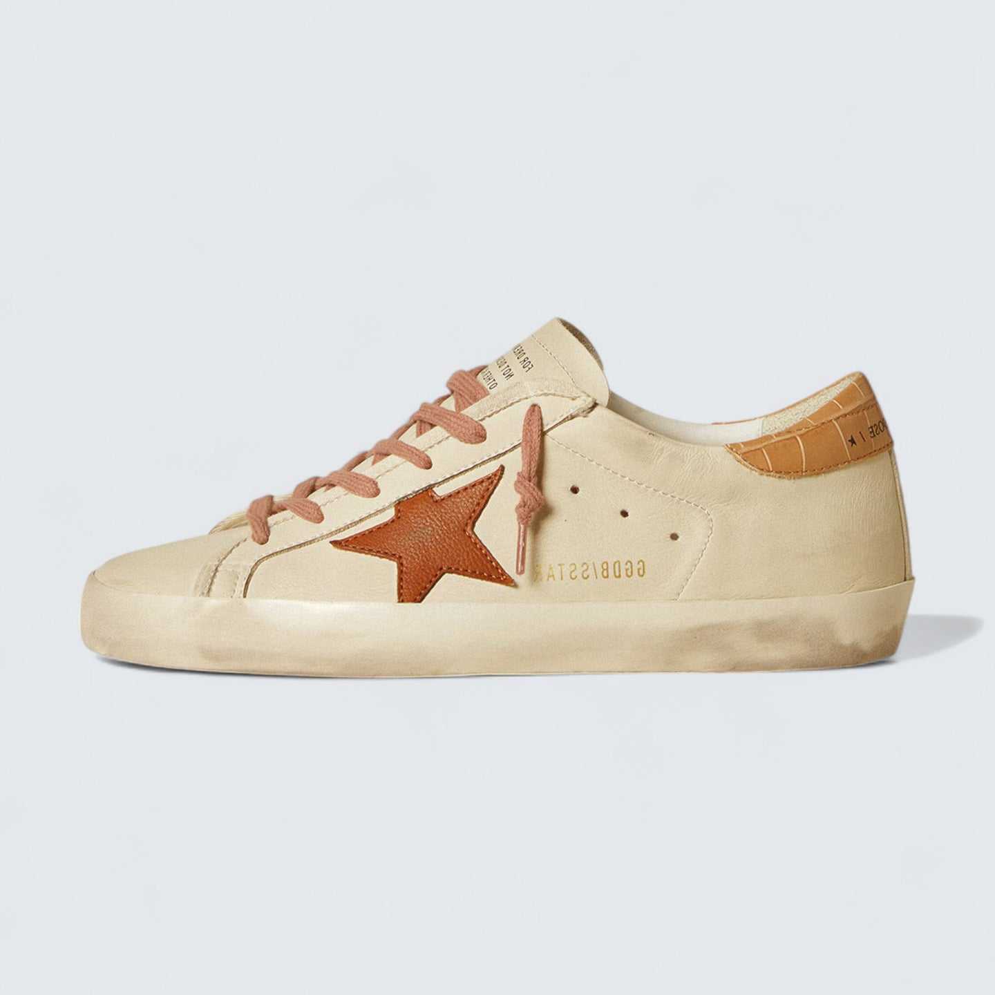 Super-Star 'White Leather with Tobacco Crocodile-Print Leather Heel Tab'