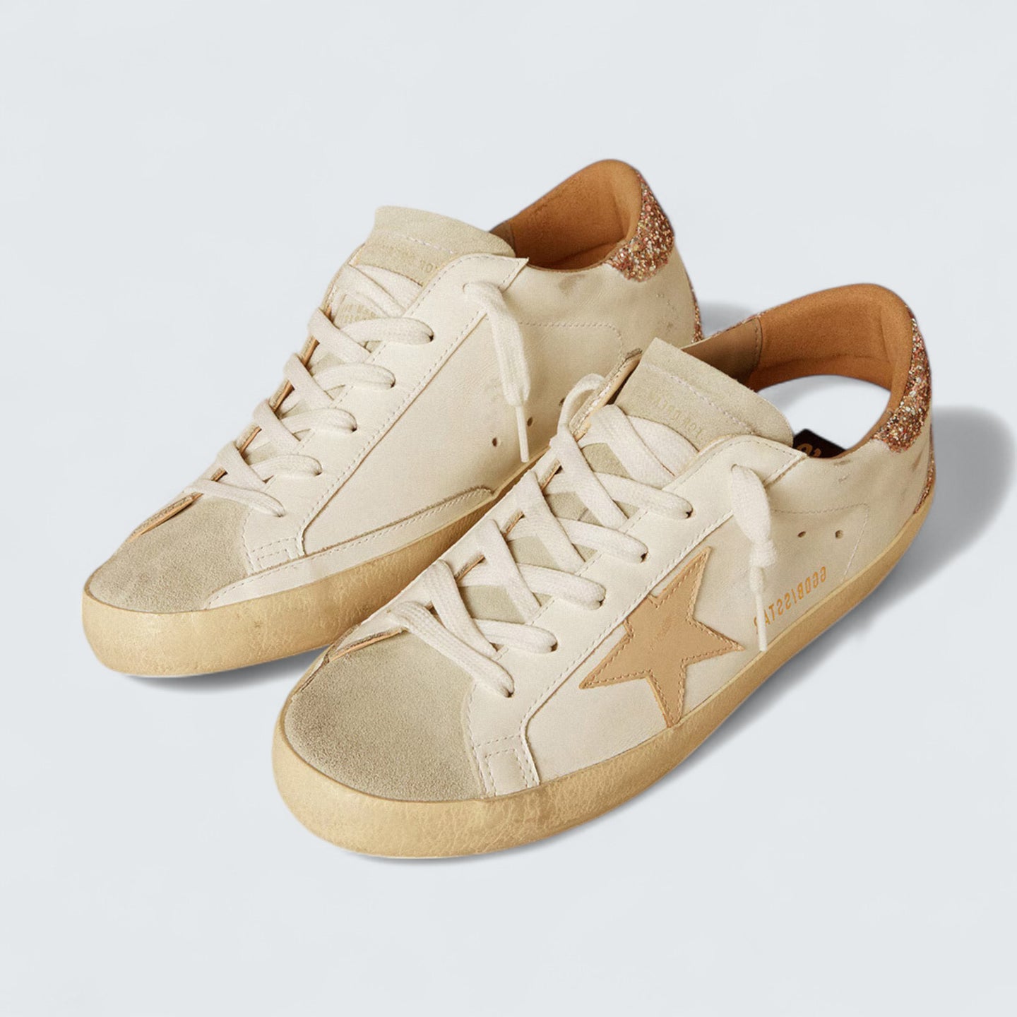 Super-Star 'Nude Leather Star and Gold Glitter Heel Tab'