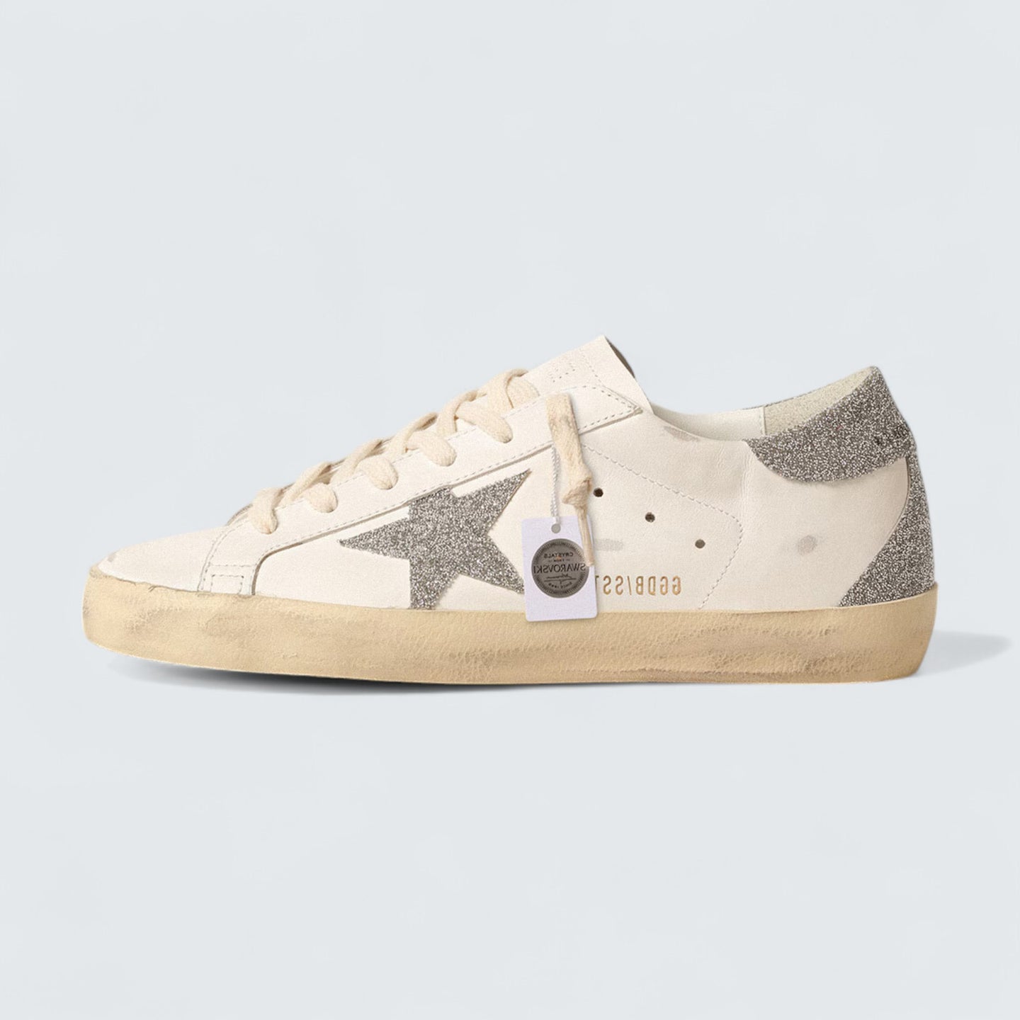 Super-Star 'Cream Leather with Silver Swarovski Crystal Star and Heel Tab'