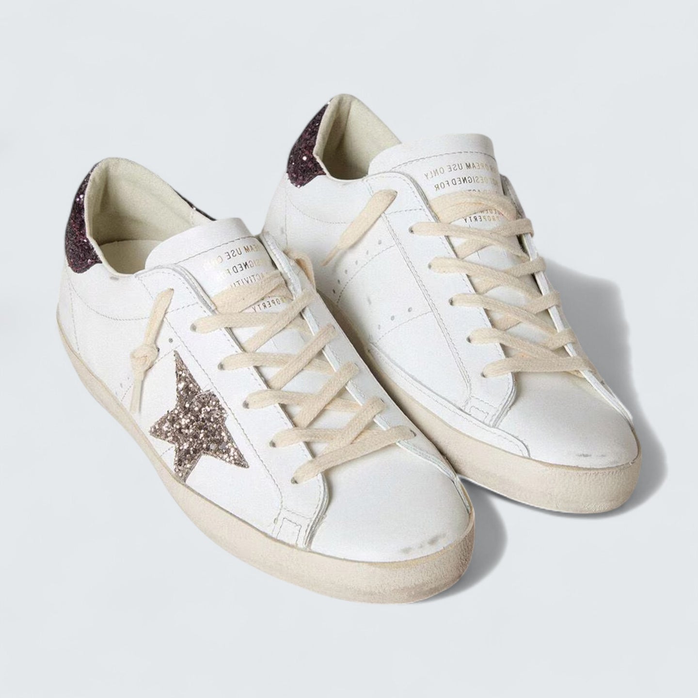 Super-Star 'White Leather with Silver Glitter Star and Lilac Glitter Heel Tab'