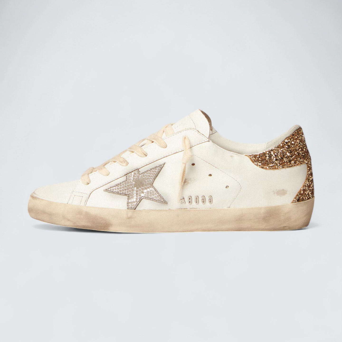 Super-Star 'Snake-Print Silver Leather Star and Gold Glitter Heel Tab'
