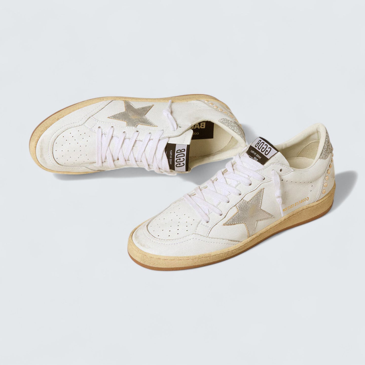 Ball Star 'White Leather with Silver Star and Swarovski Crystal Heel Tab with Pearls'