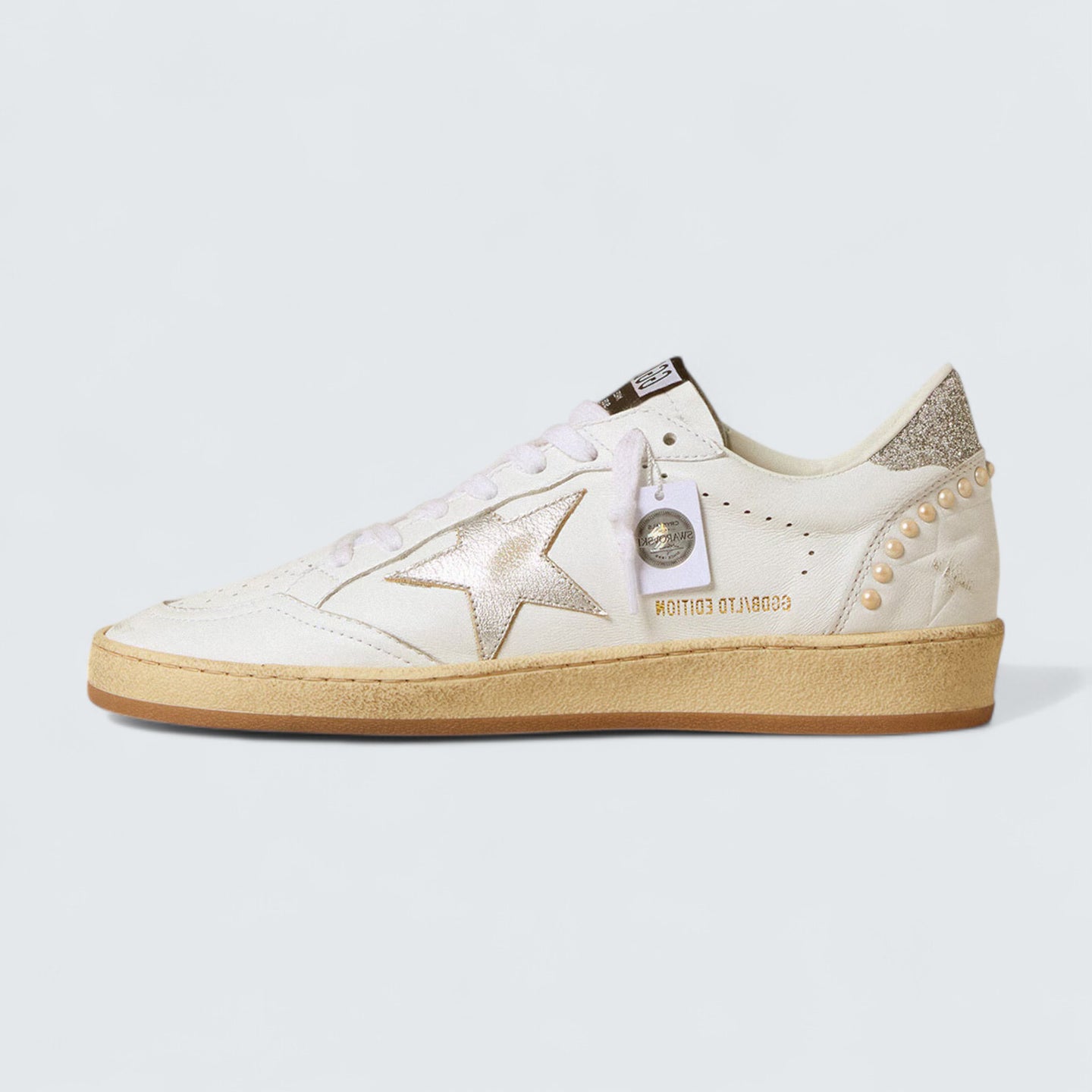 Ball Star 'White Leather with Silver Star and Swarovski Crystal Heel Tab with Pearls'
